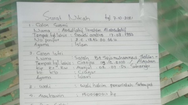 Surat perjanjian pernikahan pria Arab dengan Sarah-1637811696