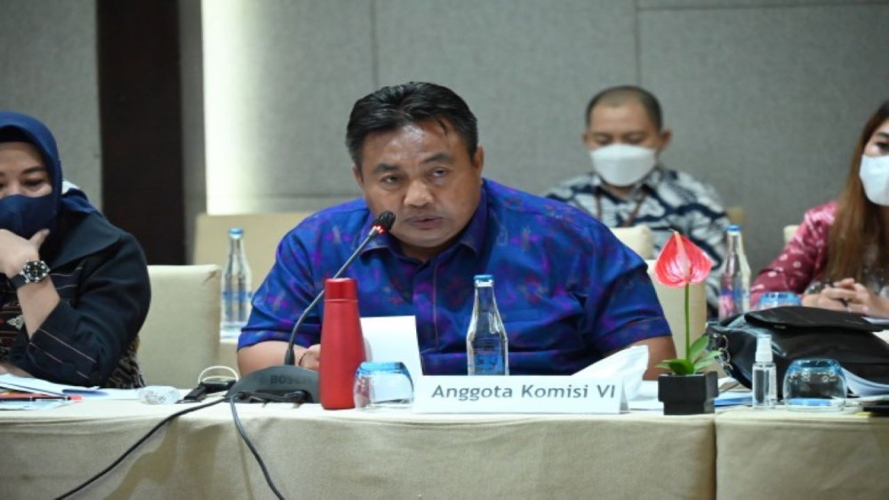 Anggota Komisi VI DPR RI I Nyoman Parta di sela-sela mengikuti kunjungan kerja reses Komisi VI DPR RI ke Provinsi Bali, Senin (18/4/2022). (Eki/Man)