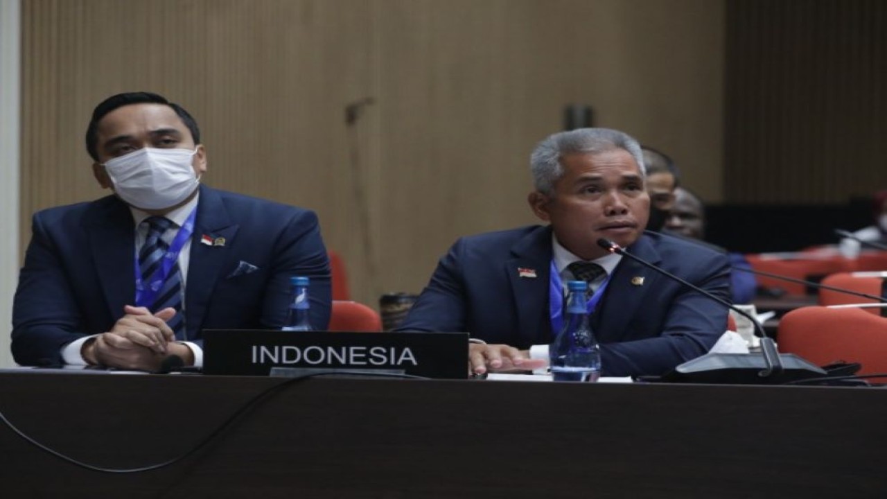 Wakil Ketua BKSAP DPR RI Achmad Hafisz Tohir saat sesi 'Standing Commitee on UN Affairs' Sidang IPU ke-145 di Kigali, Rwanda, Jumat (14/10/2022). (Ist/nvl)