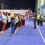 Atlet wushu Indonesia dalam sesi latihan di GBK Arena,-1668917279