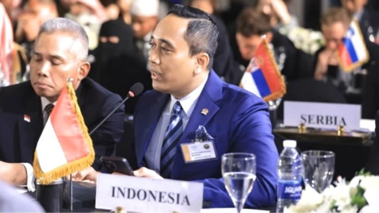 Wakil Ketua BKSAP DPR RI Putu Supadma Rudana saat intervensi pada sidang COP27 sesi 'Prioritizing Accountability, for Climate Justice' di Sharm El-Sheikh, Mesir. (BKSAP/nr)