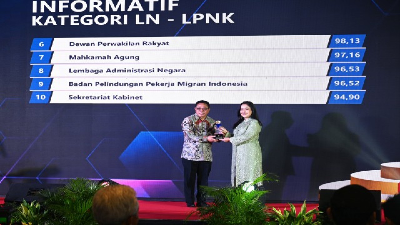 Kepala Badan Keahlian DPR RI Inosentius Samsul mewakili Sekretariat Jenderal DPR RI saat menerima Anugerah Keterbukaan Informasi Publik Tahun 2022 oleh Komisi Informasi Pusat (KI Pusat) Republik Indonesia di Tangerang, Banten, Rabu (14/12/2022). Foto: Prima