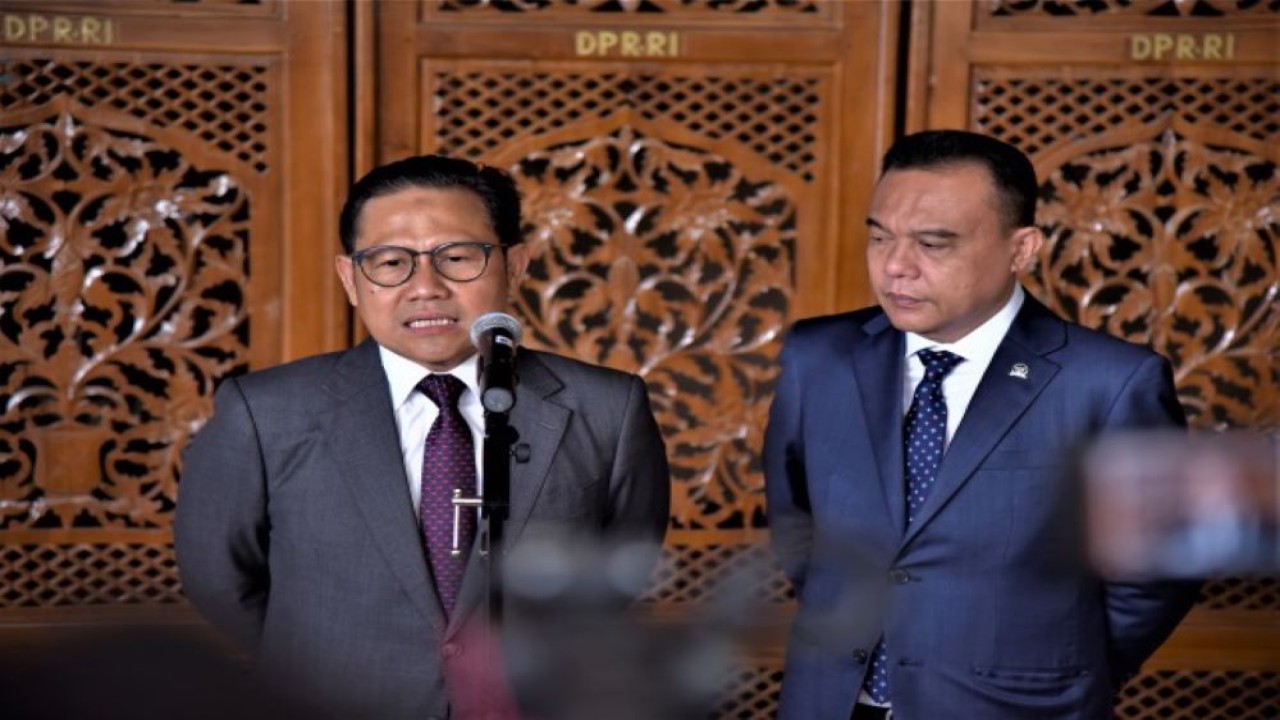 Wakil Ketua DPR RI Abdul Muhaimin Iskandar dalam konferensi pers usai Rapat Paripurna DPR RI ke-14 Masa Persidangan III Tahun Sidang 2022-2023, di Nusantara II, DPR RI, Senayan, Selasa (10/1/2023).(Munchen/Man)