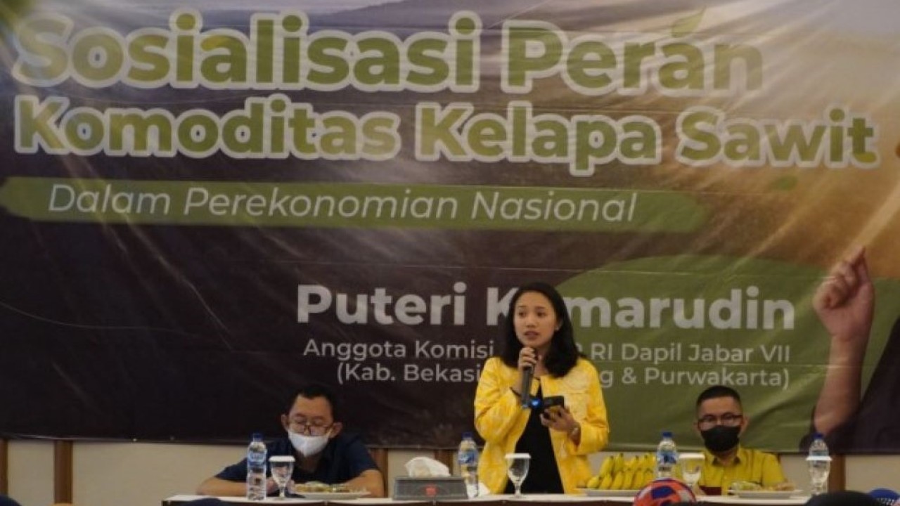 Anggota Komisi XI DPR RI Puteri Komarudin saat mengisi kegiatan Sosialisasi Sawit Baik 2023 bersama BPDPKS Kabupaten Purwakarta, Jawa Barat. (Ist/nr)