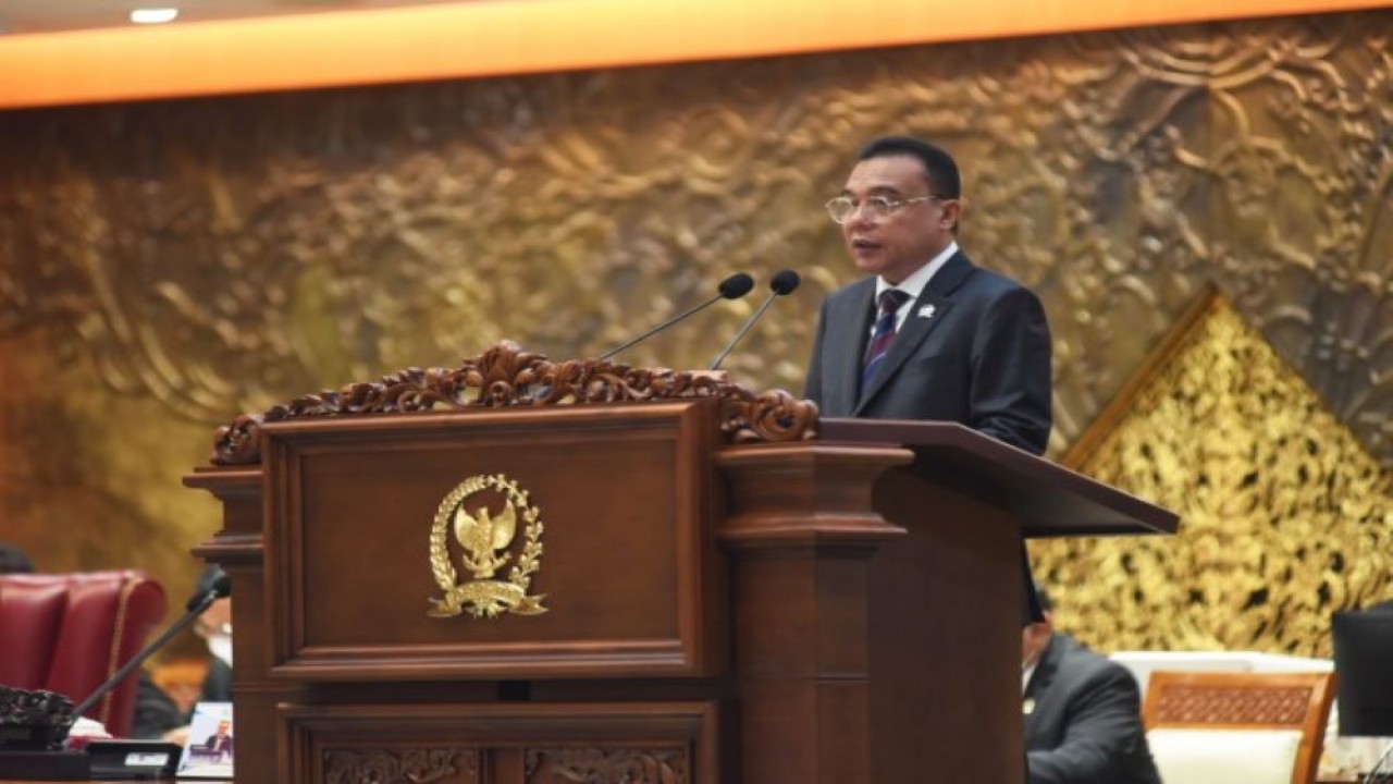 Wakil Ketua DPR RI Sufmi Dasco Ahmad saat memberikan pidato pada Rapat Paripurna, di Ruang Rapat Paripurna, Gedung Nusantara II, DPR RI, Senayan, Jakarta, Kamis (16/2/2023). (Jaka/nr)