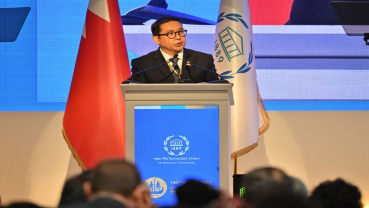 Ketua BKSAP DPR RI Dr. Fadli Zon saat memimpin Dialog Parlemen tentang 20 tahun Konvensi Antikorupsi PBB (UNCAC) di Doha, Qatar. (Ist/nr)