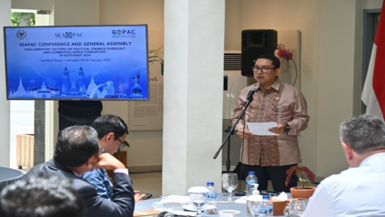 Ketua Badan Kerjasama Antar Parlemen (BKSAP) DPR RI, Fadli Zon saat kembali dipercaya dan terpilih menjadi Ketua Organisasi Parlemen Asia Tenggara Anti Korupsi atau SEAPAC, untuk masa jabatan 2023-2025. (Ane/rni)