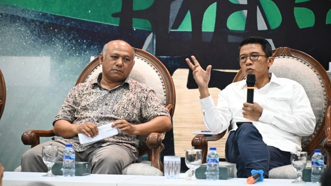 Anggota Komisi IX DPR RI Misbakhun saat menjadi narasumber diskusi Forum Legislasi dengan tema ‘Mengintip Pidato Presiden Soal RAPBN 2024’ di Senayan, Jakarta, Selasa (15/8/2023). Foto: Prima/nr