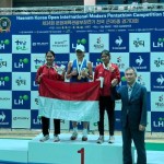 Tim pentathlon Indonesia merayakan keberhasilan meraih medali emas di kejuaraan internasional di Korea Selatan.ANTARA/HO-MPI-1692008099
