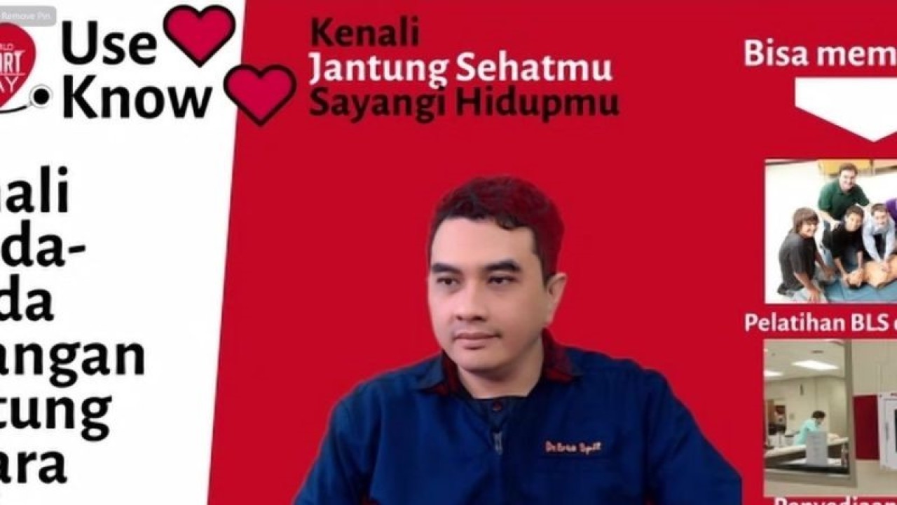 Tangkapan layar Dokter Spesialis Jantung dan Pembuluh Darah dr Erta Priadi Wirawijaya dalam diskusi terkait Hari Jantung Sedunia 2023 yang diikuti secara daring di Jakarta, Senin (25/9/2023) (ANTARA/Sean Muhamad)
