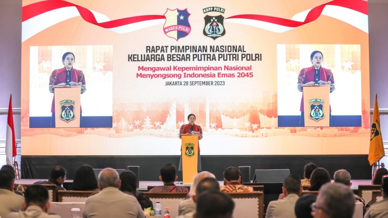 Ketua DPR RI Dr. (H.C) Puan Maharani menghadiri sekaligus memberikan pengarahan pada Rapat Pimpinan Nasional Keluarga Besar Putra Putri (KBPP) Polri. (Istimewa) 