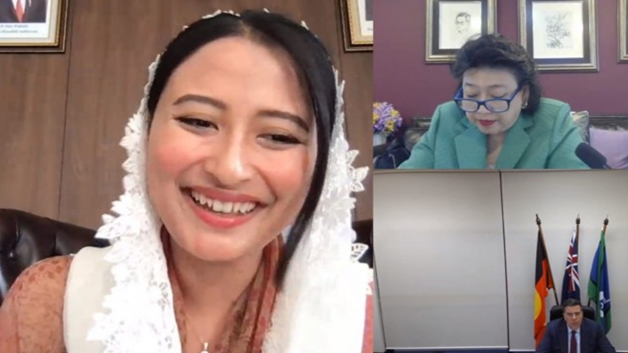 Anggota Badan Kerja Sama Antar-Parlemen (BKSAP) DPR RI Dyah Roro Esti saat pertemuan Inter Asia-Pasific Group of the-Parliamentary Union dalam webinar dengan judul Women’s Leadership and Engagement with Parliament in the Asia-Pasific Region, di Australia, jelang Sidang IPU ke-147, Jumat (28/9/2023). Foto : Ist/Man