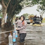 Polres Rohil pasang penanda di Jalan Lintas Riau-Sumut yang banjir-1705315788