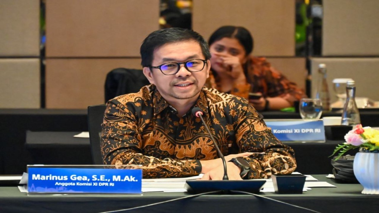 Anggota Komisi XI DPR RI Marinus Gea saat memimpin pertemuan Komisi XI DPR RI dengan jajaran Bank Indonesia dan Lembaga Penjamin Simpanan beserta jajaran, di Batam, Kepulauan Riau, Sabtu (2/3/2024). Foto: Nadya/nr