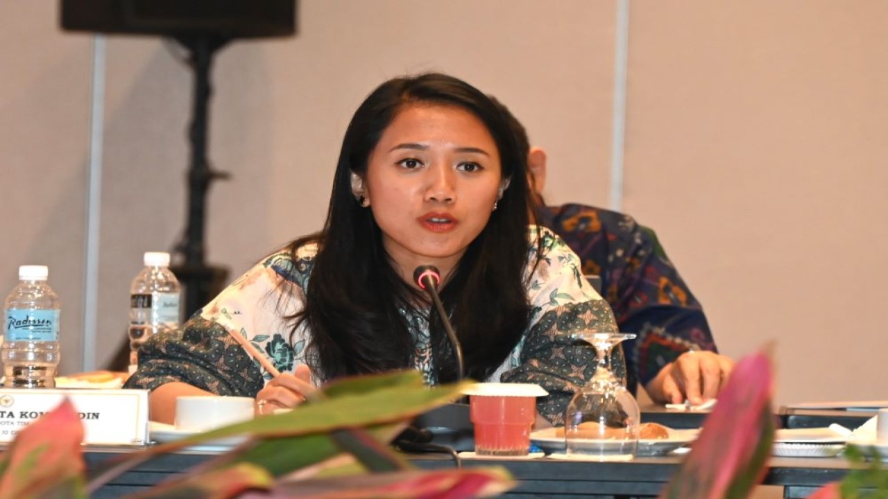 Anggota Komisi XI DPR RI Puteri Anetta Komarudin saat mengikuti pertemuan Komisi XI DPR RI dengan otoritas Himpunan Bank Milik Negara (Himbara) dan OJK, di Batam, Kepulauan Riau. Foto: Husen/nr