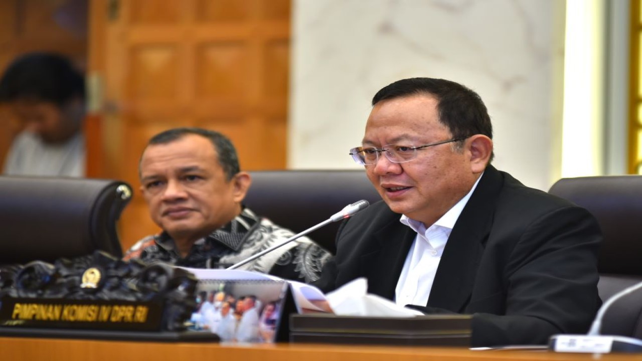 Ketua Komisi IV DPR RI Sudin dalam Rapat Kerja Komisi IV DPR RI dengan Menteri Lingkungan Hidup dan Kehutanan pada Kamis (14/3/2024). Foto : Eno/Andri