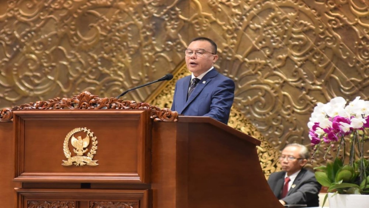 Wakil Ketua DPR RI Sufmi Dasco Ahmad saat membaca Pidato Pembukaan Masa Persidangan IV Tahun Sidang 2023-2024 di Gedung Nusantara, Senayan, Jakarta, Selasa (5/3/2024). Foto: Arief/nr