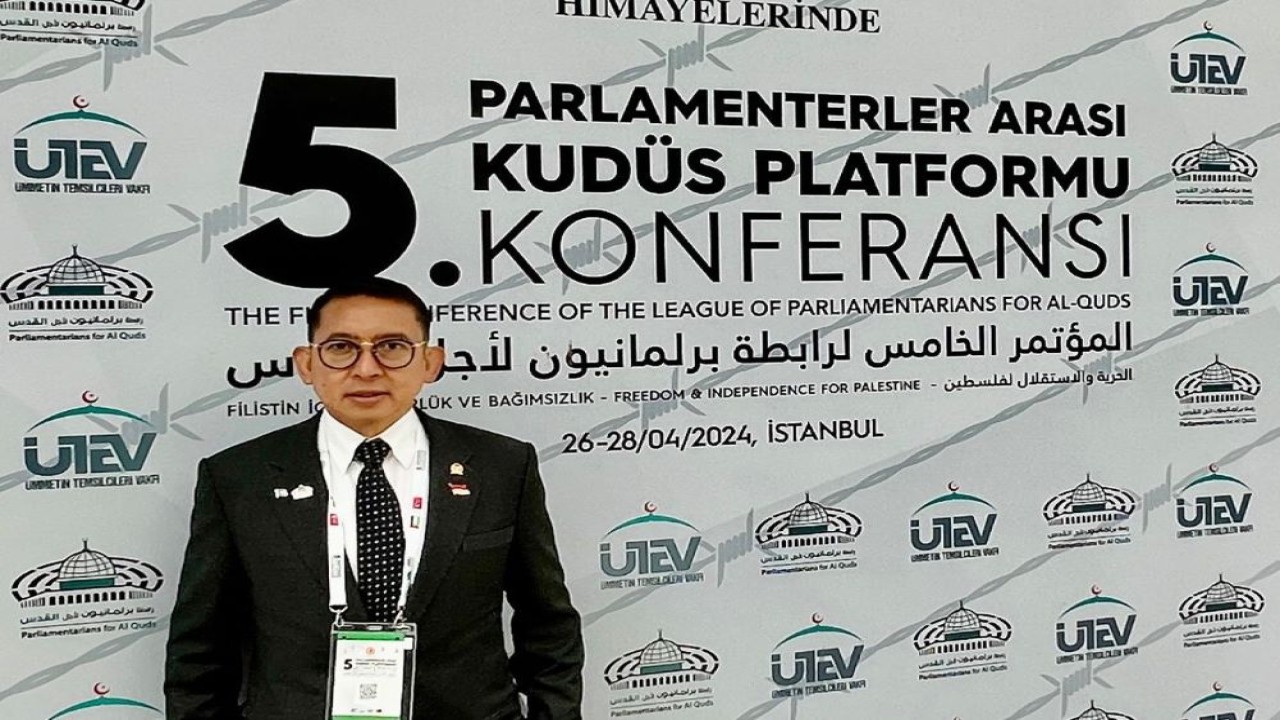 Ketua BKSAP DPR RI Fadli Zon saat mengikuti Konferensi Liga Parlemen Al-Quds (League of Parliamentarians for Al-Quds) di Istanbul, Turki, Sabtu (27/4/2024). Foto: Ist/vel
