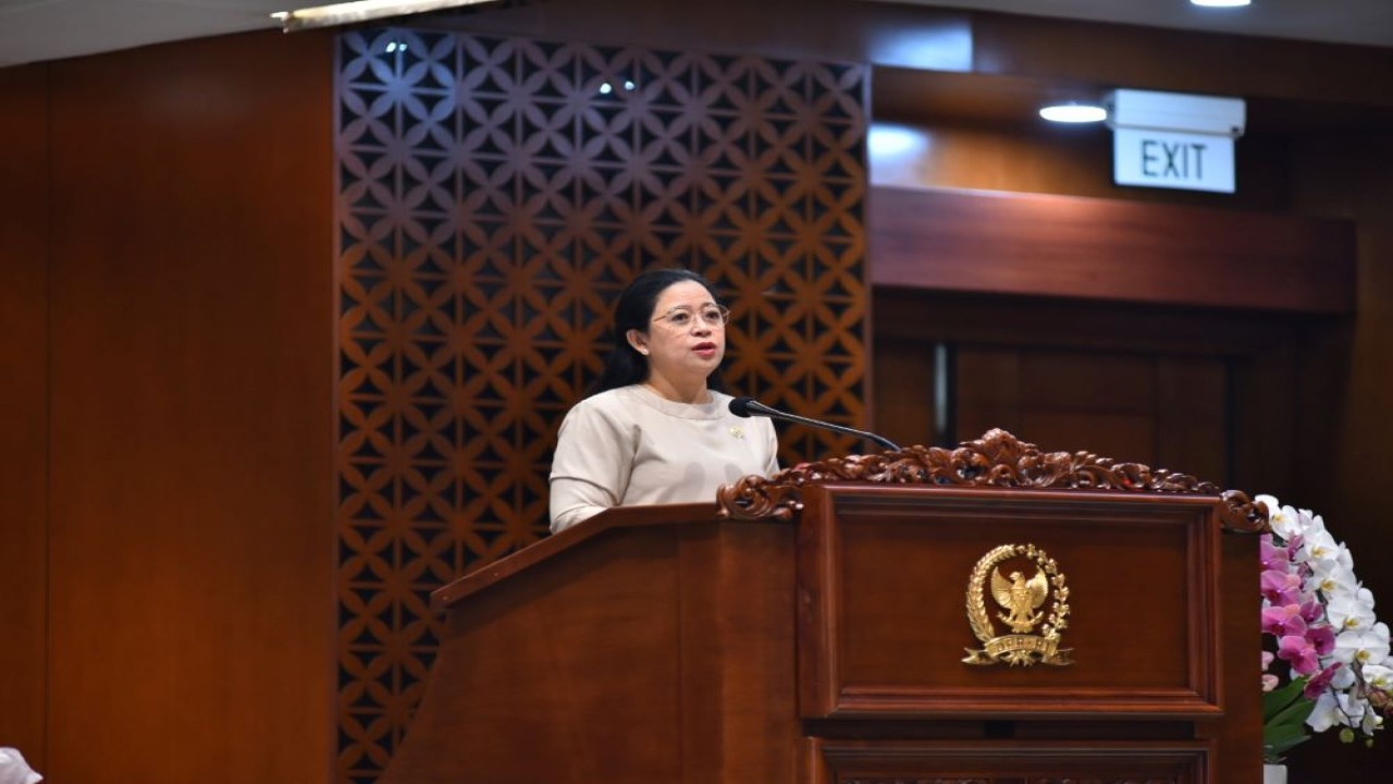 Ketua DPR RI Dr. (H.C) Puan Maharani pada pidato dalam Rapat Paripurna DPR RI Kamis (4/4/2024) di Gedung Nusantara II, Senayan, Jakarta. Foto : Eno/Andri
