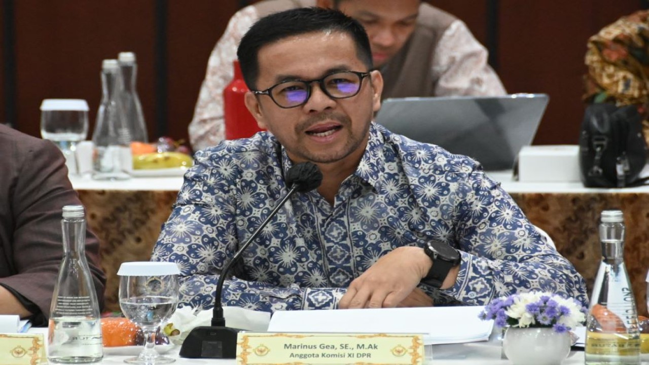 Anggota Komisi XI DPR RI Marinus Gea saat mengikuti kunjungan kerja reses Komisi XI di Surabaya, Jawa Timur, Senin (29/4/2024). Foto: Agung/vel
