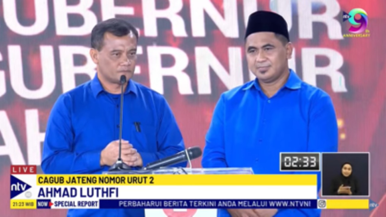 Pasangan calon gubernur dan wakil gubernur nomor urut dua hawa tengah, Ahmad Luthfi dan Taj Yasin Maimoen  menyampaikan pernyataan penutup pada debat terakhir