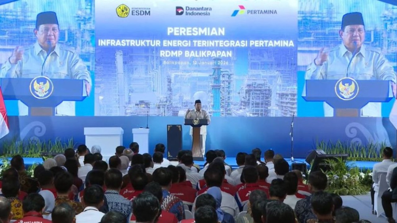 Presiden Prabowo Subianto meresmikan Proyek Refinery Development Master Plan (RDMP) Balikpapan, Kalimantan Timur, Senin (12/1/2026). (Foto: Dok/Istimewa/setneg.go.id)