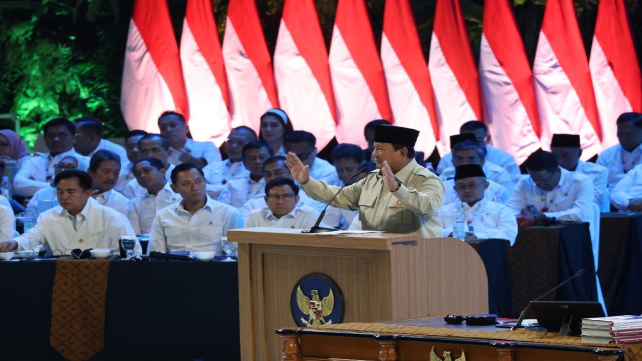 Presiden Prabowo dalam Rapat Koordinasi Nasional (Rakornas) Pemerintah Pusat dan Daerah di Sentul, Bogor, Senin (2/2) - (Kemensetneg)