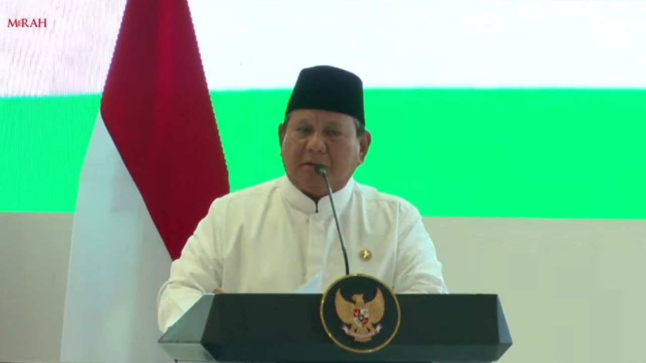 Presiden Prabowo Subianto dalam acara pengukuhan pengurus Majelis Ulama Indonesia (MUI) di Masjid Istiqlal, Jakarta, Sabtu 7 Februari 2026. (Foto: Tangkapan layar YouTube Sekretariat Presiden)