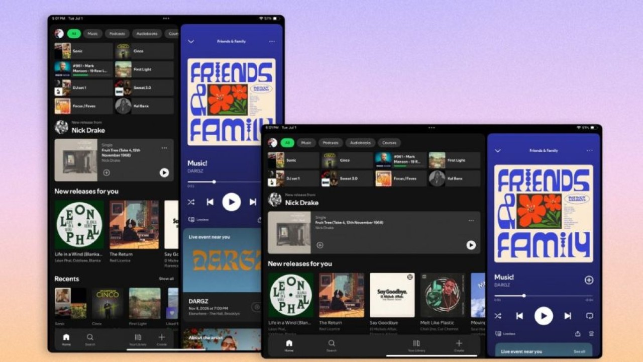 Spotify rombak aplikasi tablet. (Foto: Istimewa via GSM Arena)