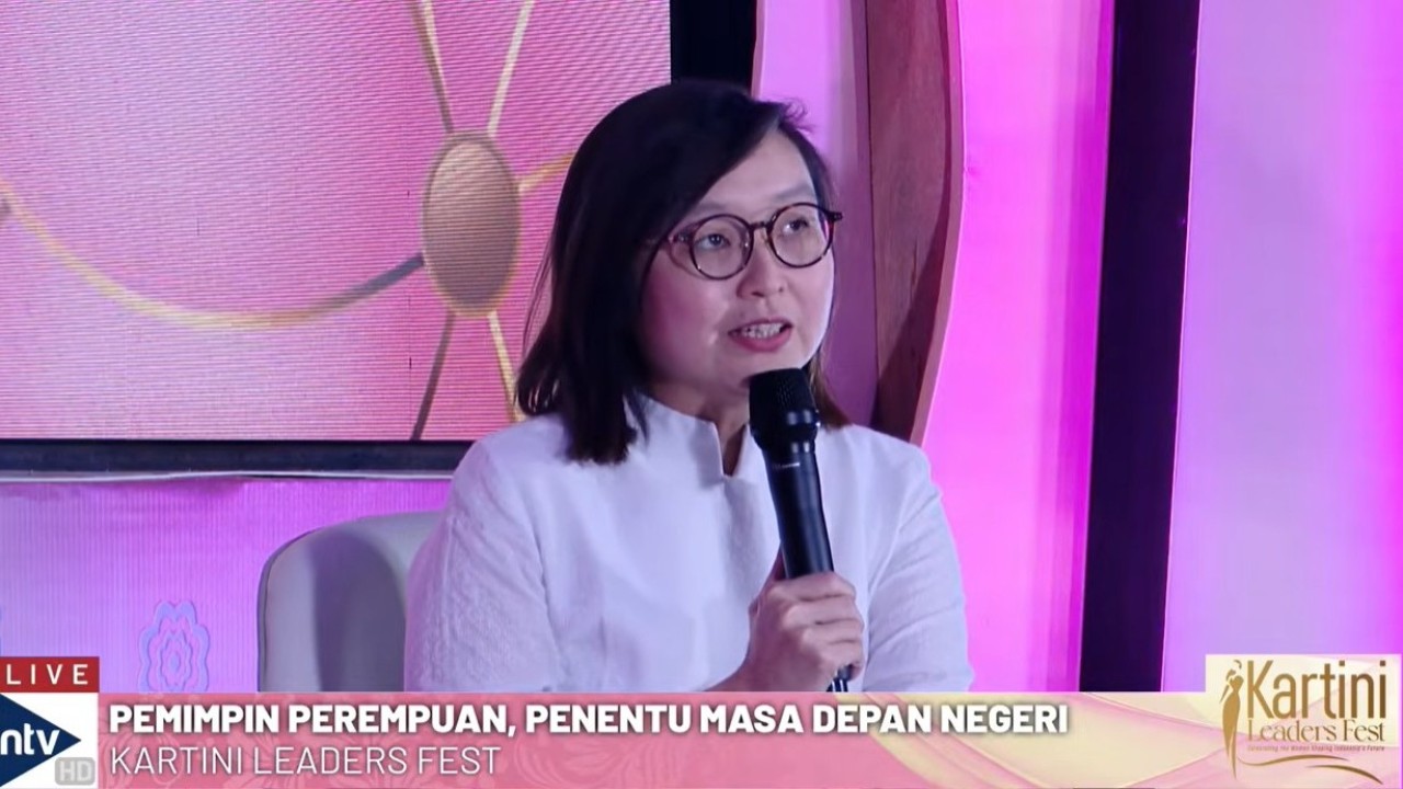 Wakil Menteri Ekonomi Kreatif/Wakil Kepala Badan Ekonomi Kreatif, Irene Umar saat menjadi narasumber dalam Kartini Leader Fest 2026 di Nusantara Hall, NT Tower, Jakarta, Selasa (12/5/2026).