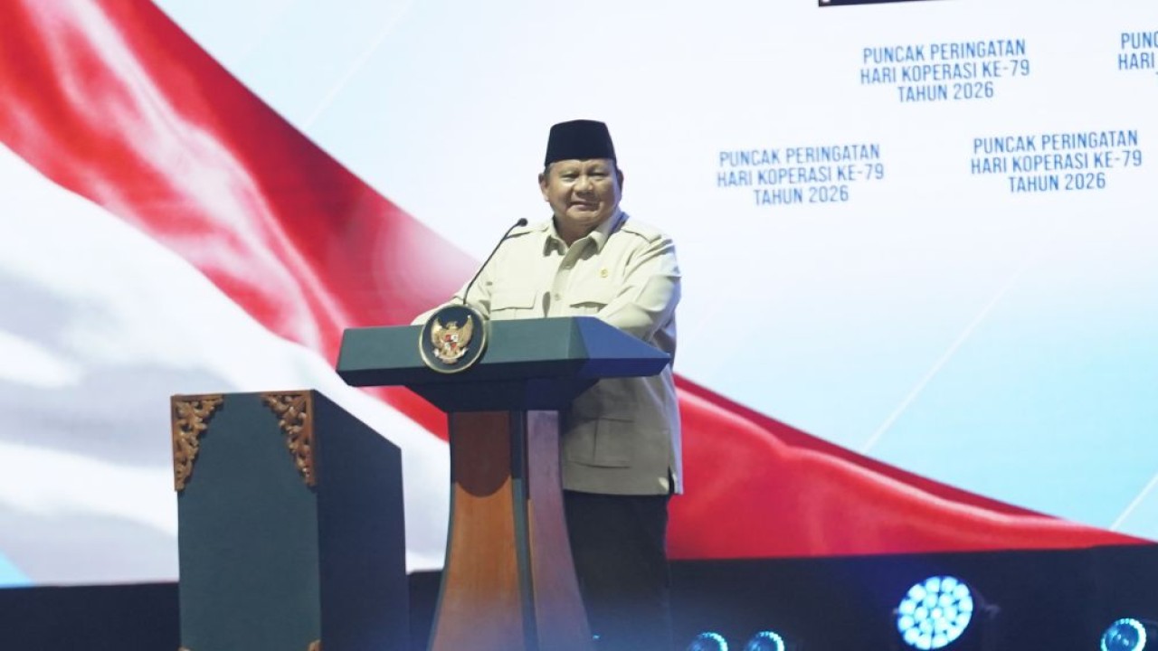 Presiden Prabowo Subianto menghadiri puncak peringatan Hari Koperasi Nasional (Harkopnas) ke-79 di Indonesia Arena, Kompleks Gelora Bung Karno (GBK), Jakarta, pada 12 Juli 2026. (Foto: Dok/Istimewa/Bakom RI)