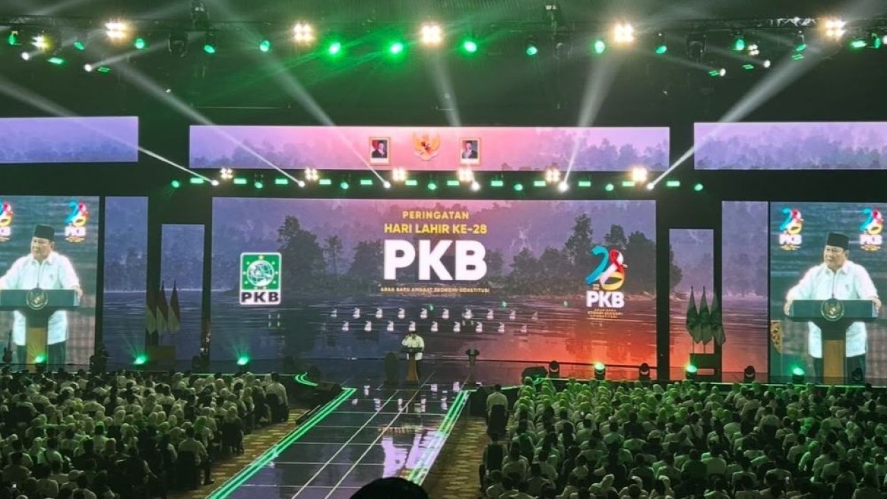 Presiden Prabowo Subianto menghadiri Hari Lahir (Harlah) ke-28 PKB di Jakarta Convention Center (JCC), Senayan, Jakarta, Kamis, 23 Juli 2026 malam. (Foto: NTVnews)