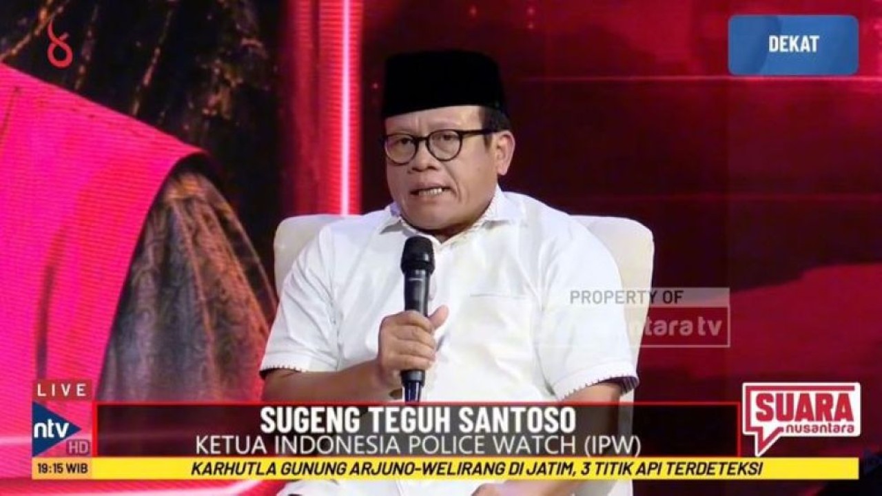 Ketua Indonesia Police Watch (IPW), Sugeng Teguh Santoso saat menjadi narasumber dalam program Suara Nusantara bertajuk "Febrie Melawan: Keadilan Dipertaruhkan?", Rabu, 19 Agustus 2026. (Foto: Ntvnews)