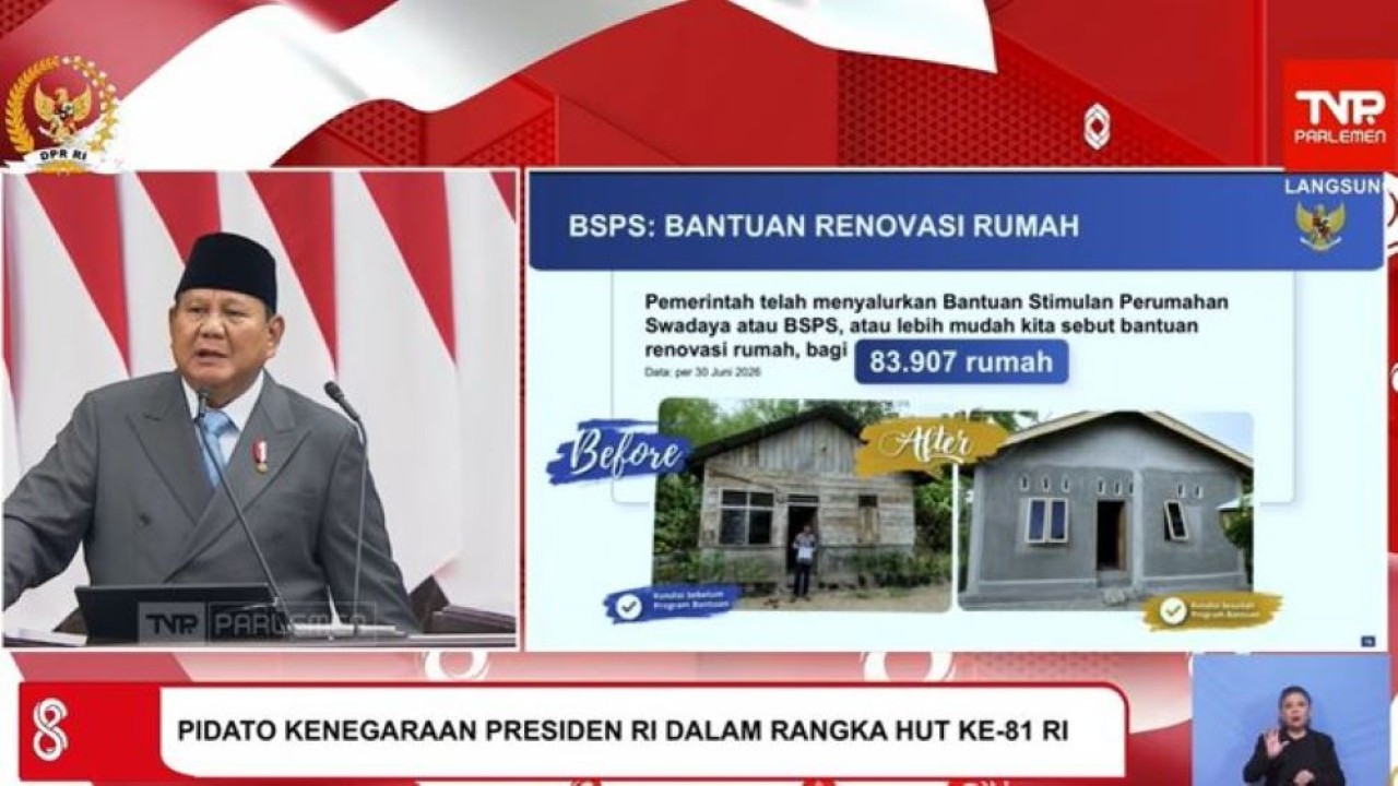 Presiden Prabowo Subianto saat pidato kenegaraan di DPD, DPR, MPR RI, Jumat, 14 Agustus 2026. (Sekretariat Presiden)