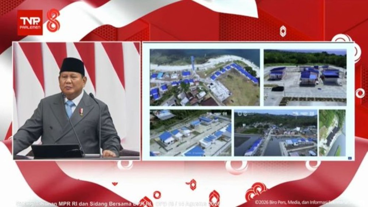 Presiden Prabowo Subianto saat pidato kenegaraan di DPD, DPR, MPR RI, Jumat, 14 Agustus 2026. (Foto: TV Parlemen)